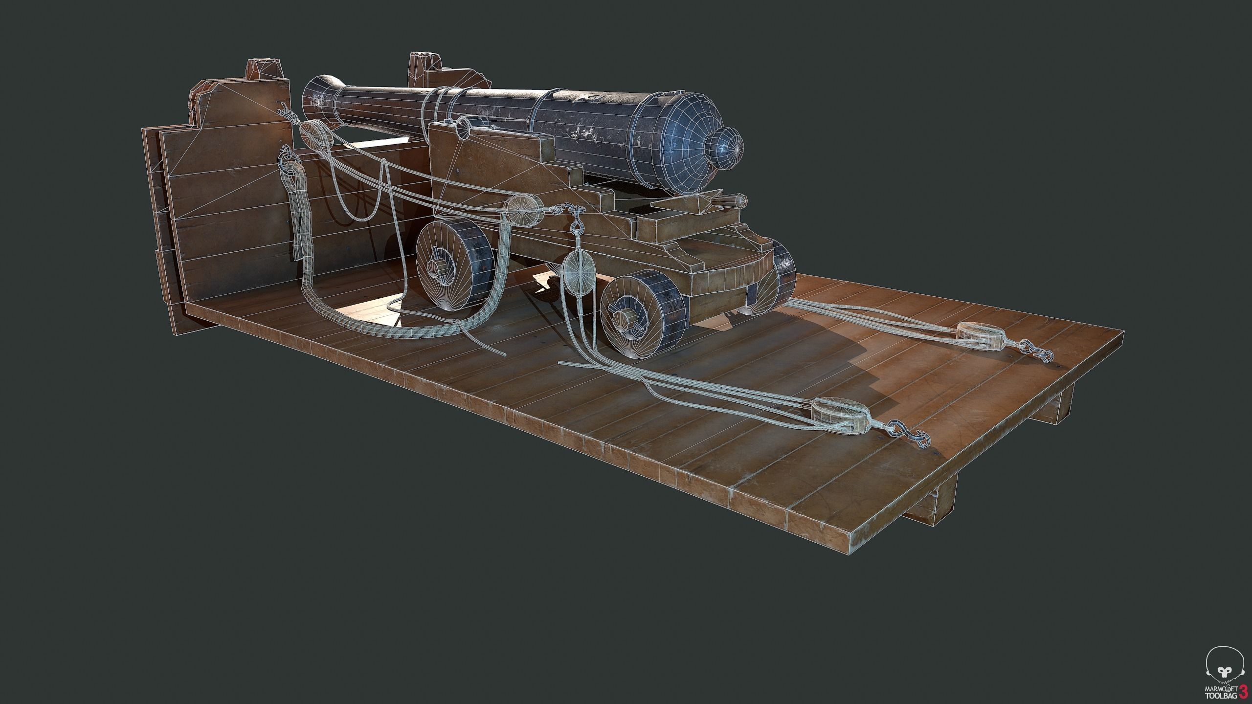 Ship cannon Low-poly 3D model_5