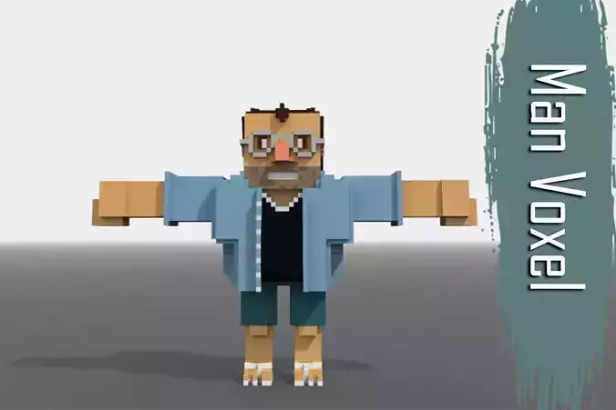 Voxel Man Low-poly 3D model