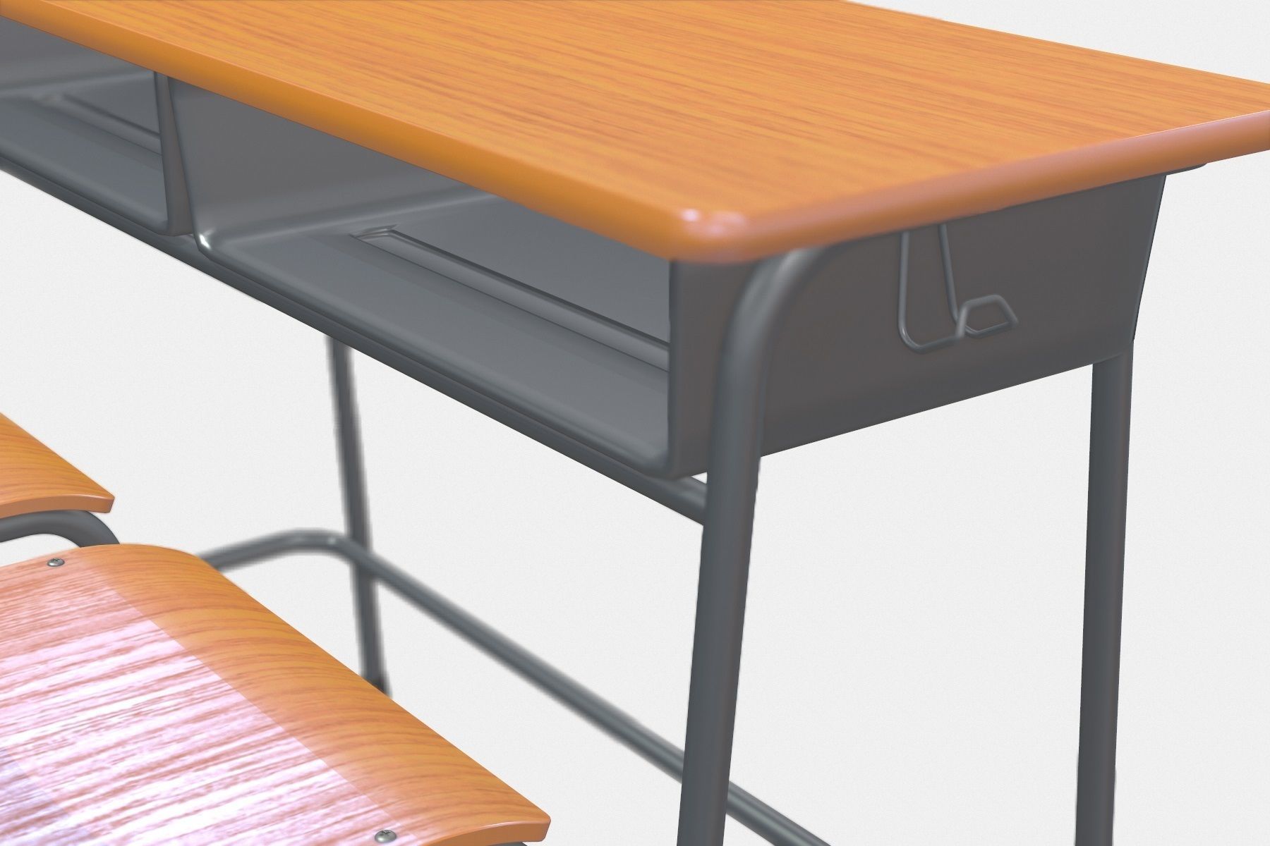 School Desk and Chair 2 Places Low-poly 3D model_5