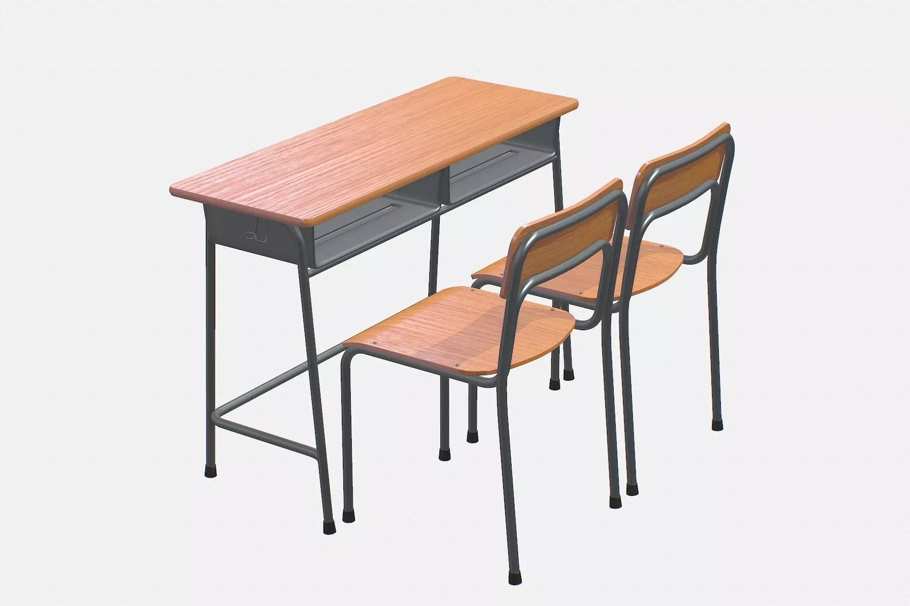 School Desk and Chair 2 Places Low-poly 3D model_0