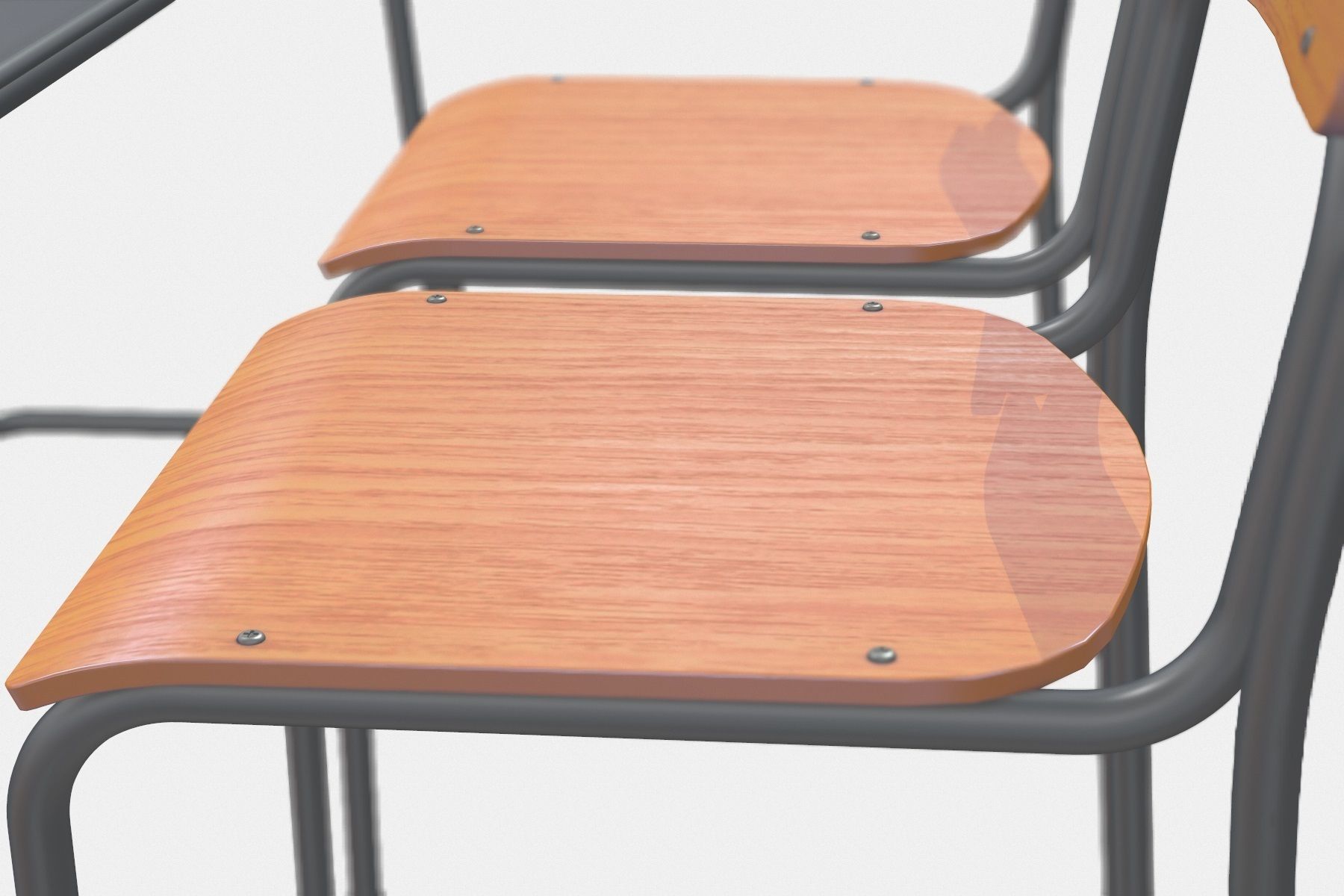 School Desk and Chair 2 Places Low-poly 3D model_4