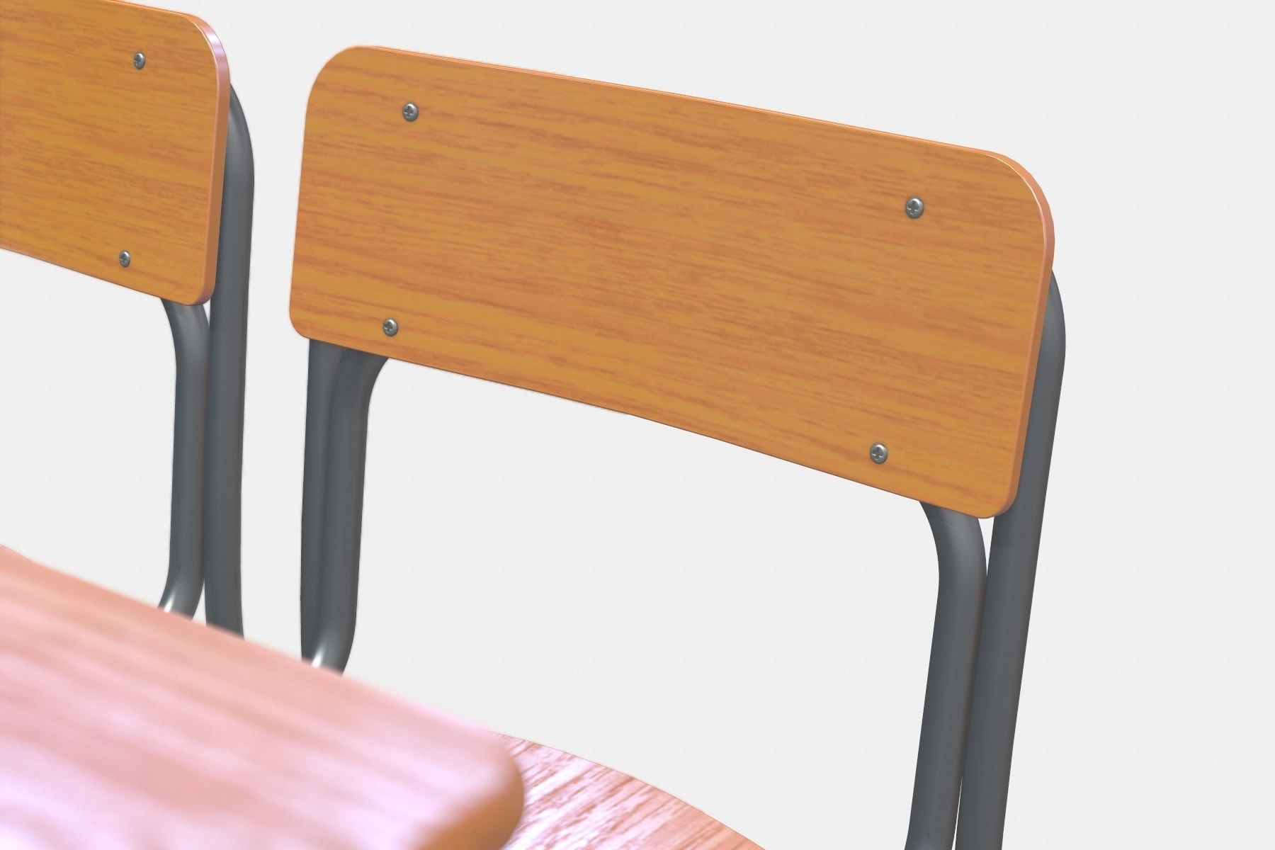 School Desk and Chair 2 Places Low-poly 3D model_3