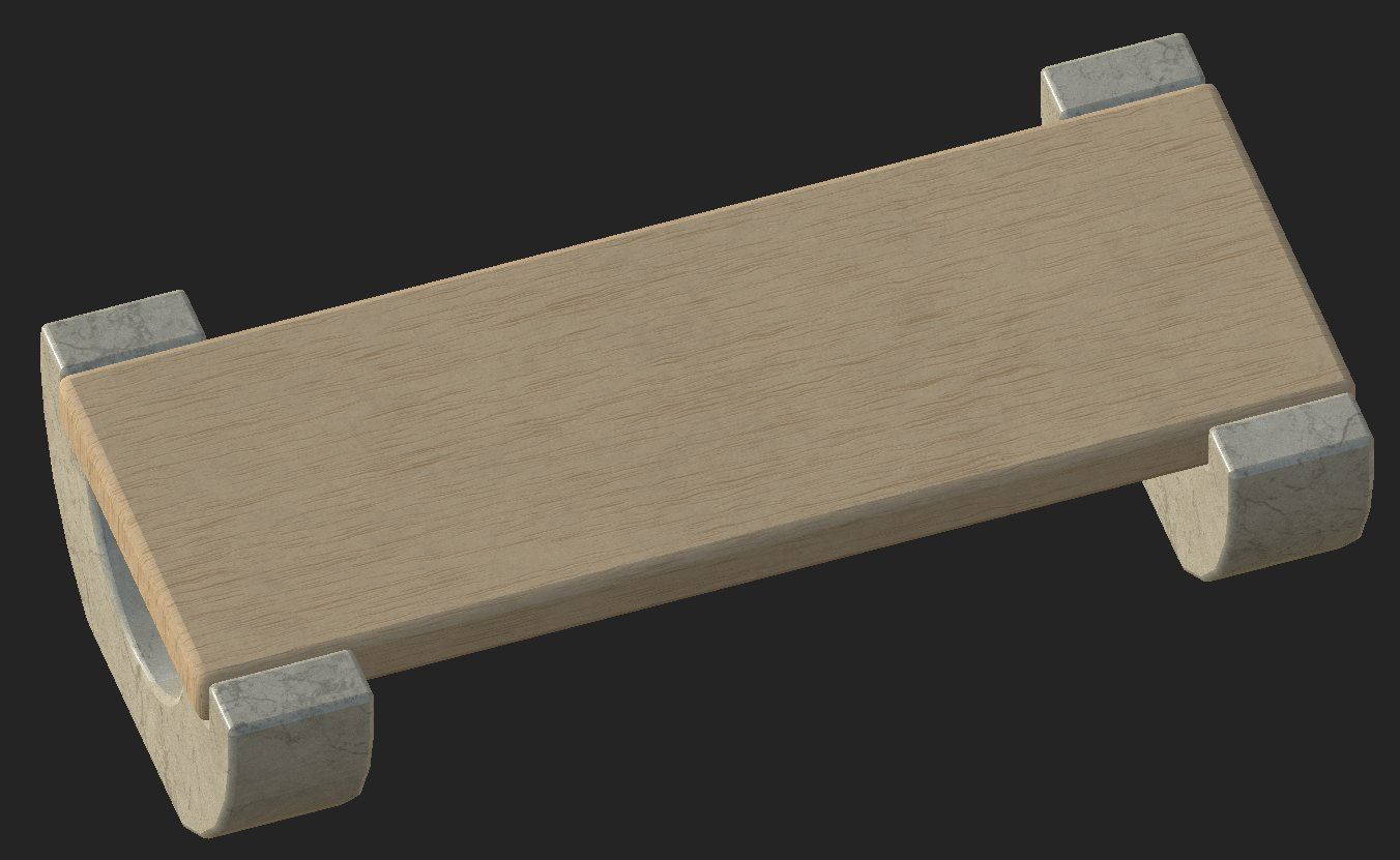 Cartoon wooden bench 5 Low-poly 3D model_4