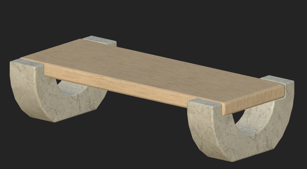 Cartoon wooden bench 5 Low-poly 3D model_3
