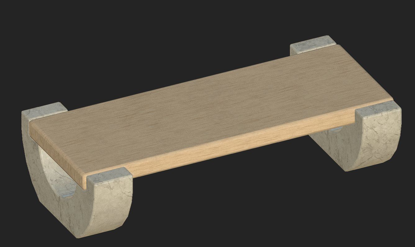 Cartoon wooden bench 5 Low-poly 3D model_0