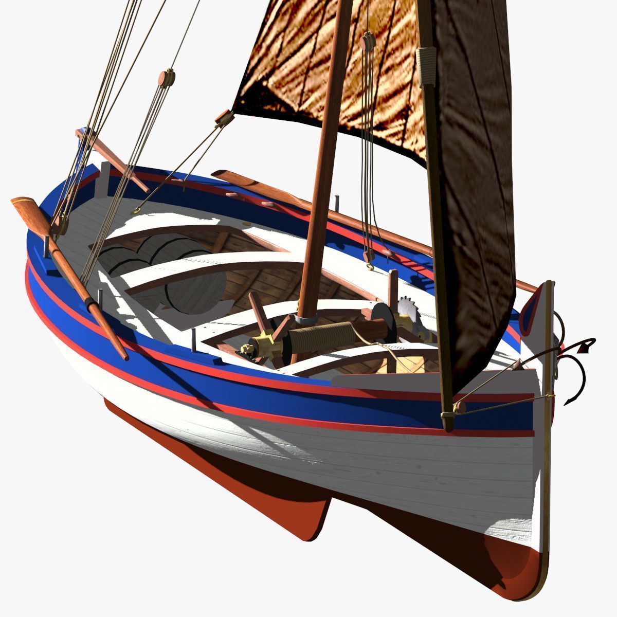 Shells Fishing Sailing Boat  Low-poly 3D model_2