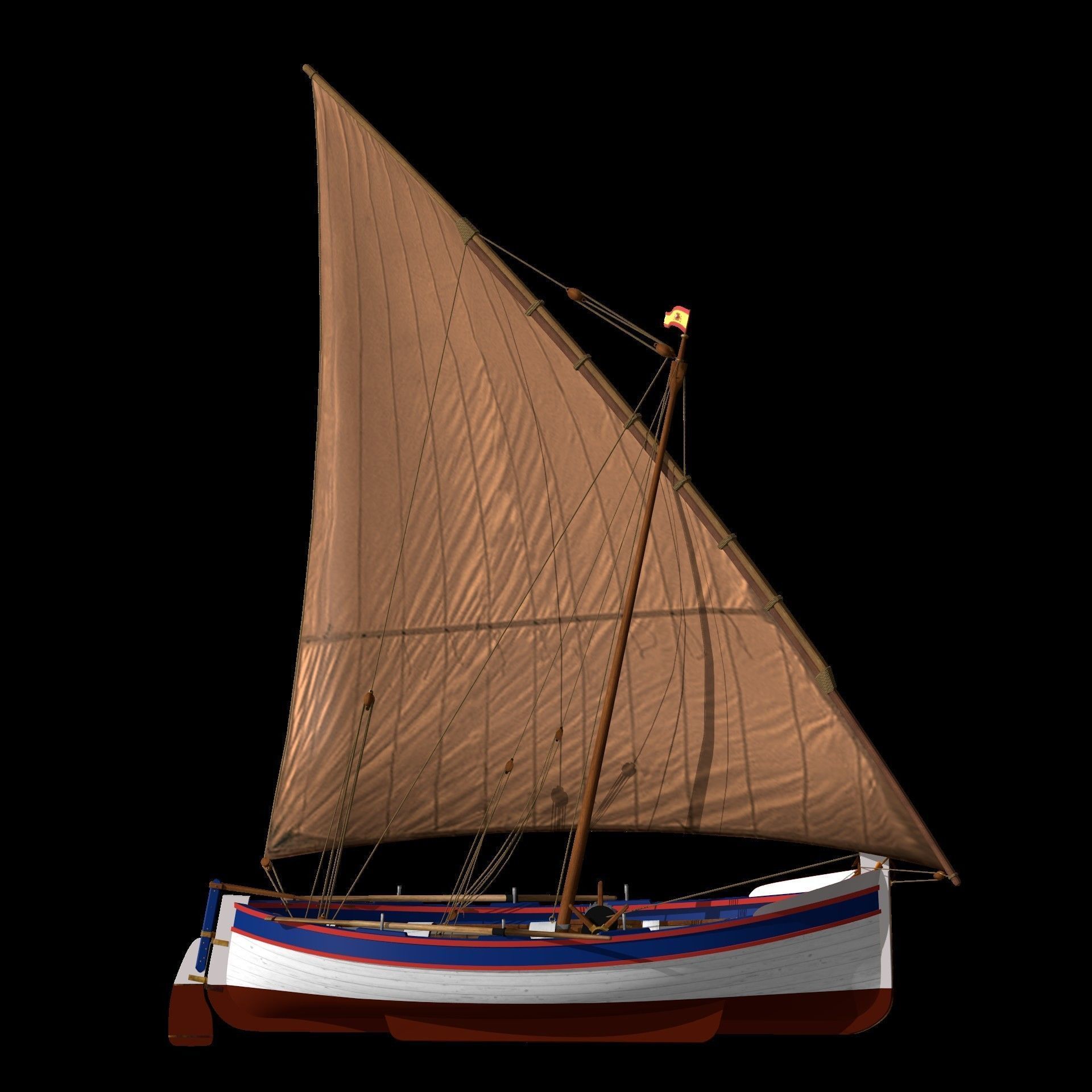 Shells Fishing Sailing Boat  Low-poly 3D model_26