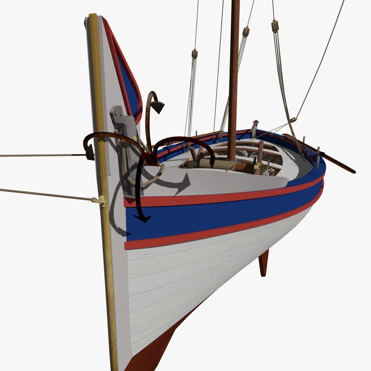 Shells Fishing Sailing Boat  Low-poly 3D model_5