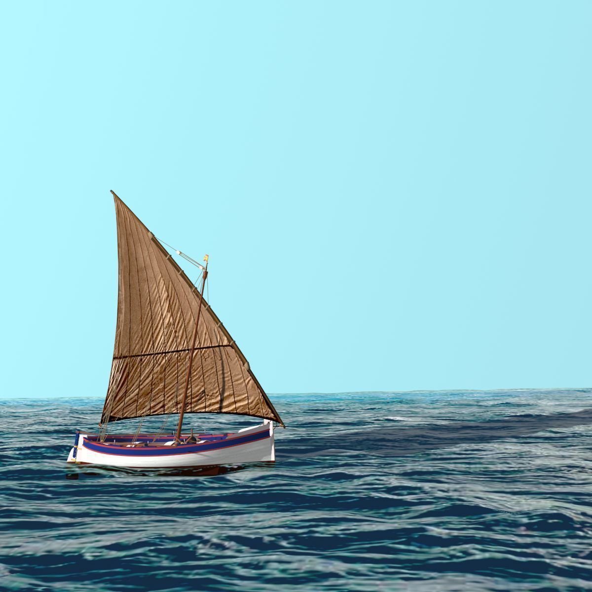Shells Fishing Sailing Boat  Low-poly 3D model_18