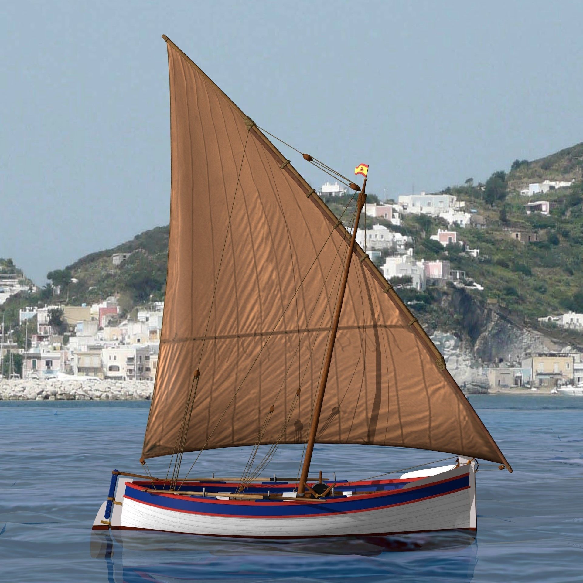 Shells Fishing Sailing Boat  Low-poly 3D model_1