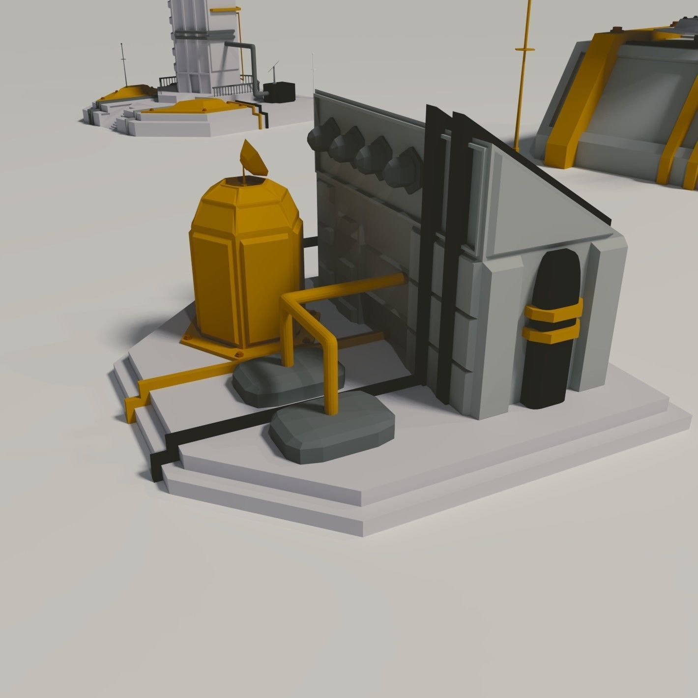 Futuristic Buildings Set Low-poly 3D model_3