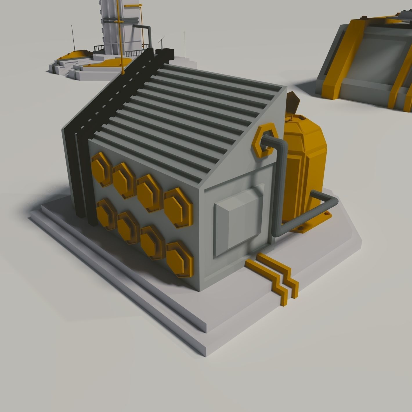 Futuristic Buildings Set Low-poly 3D model_5