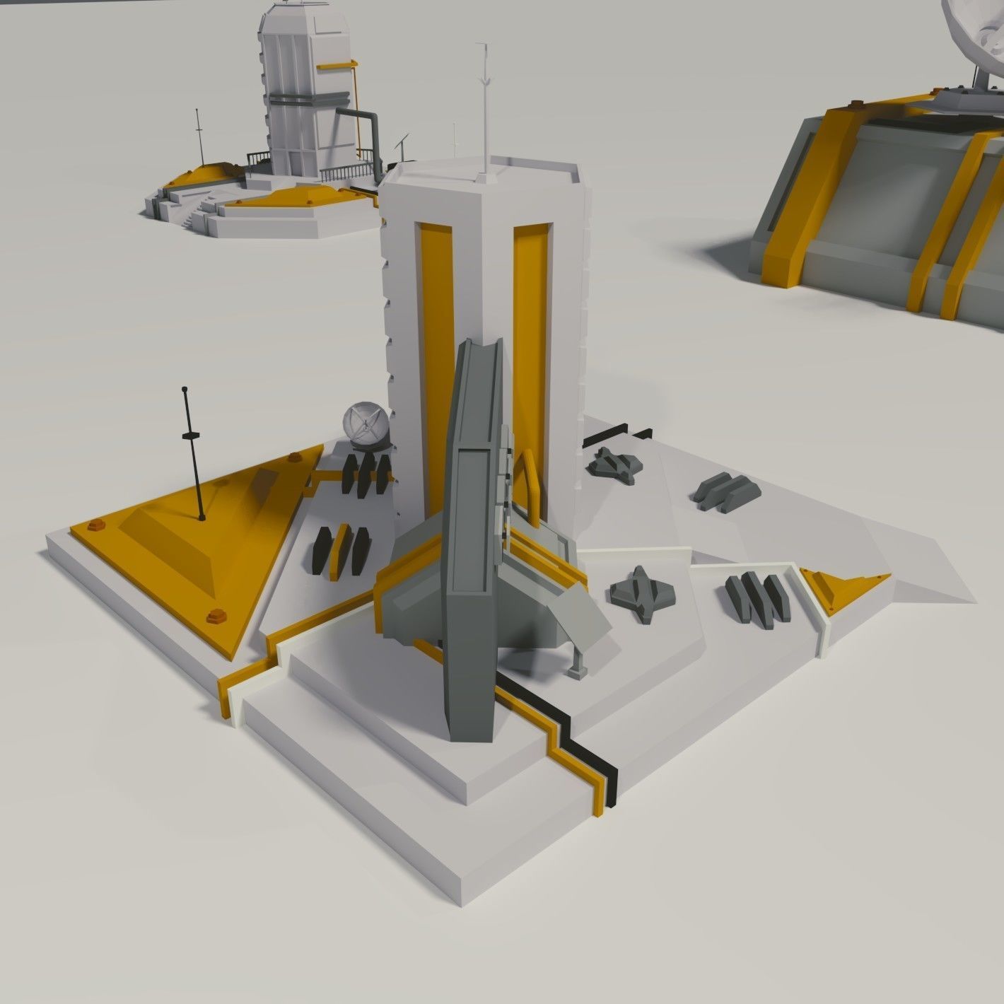 Futuristic Buildings Set Low-poly 3D model_7