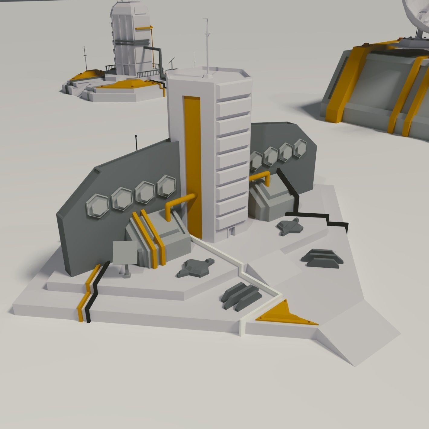 Futuristic Buildings Set Low-poly 3D model_8