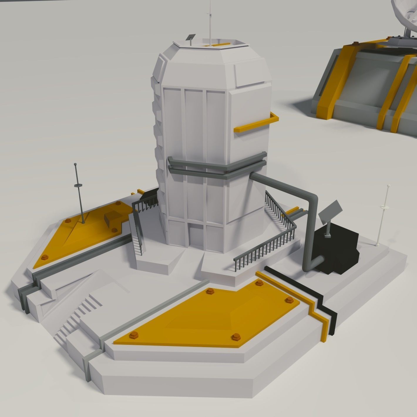 Futuristic Buildings Set Low-poly 3D model_6