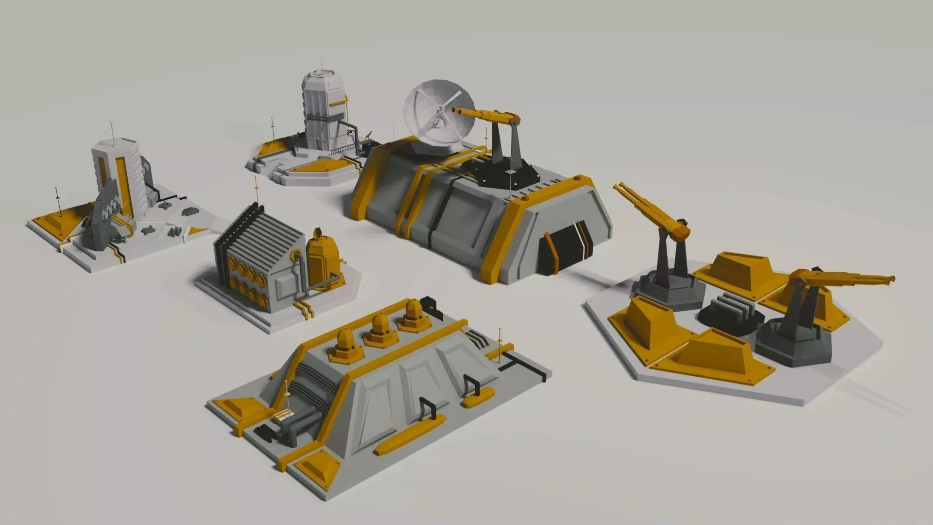 Futuristic Buildings Set Low-poly 3D model_0