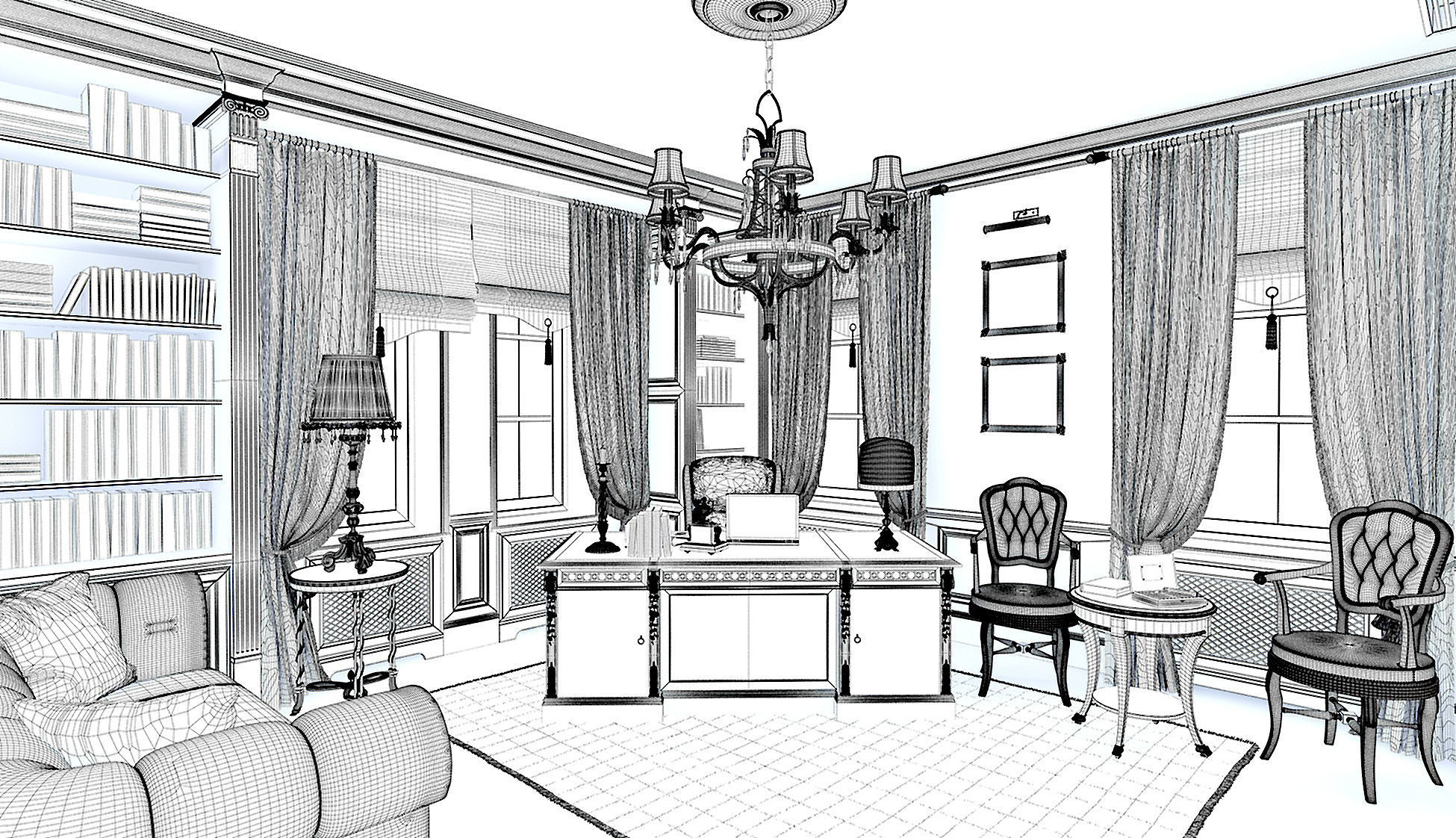 Classic Cabinet Scene Interior 3D model_4