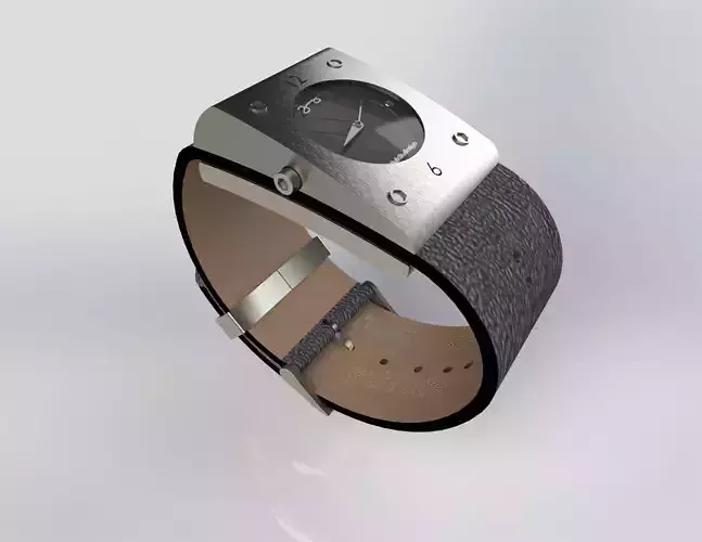 Steel watch with leather band 3D model