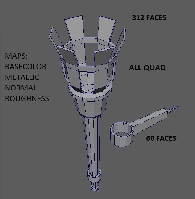 WALL TORCH Low-poly 3D model_5