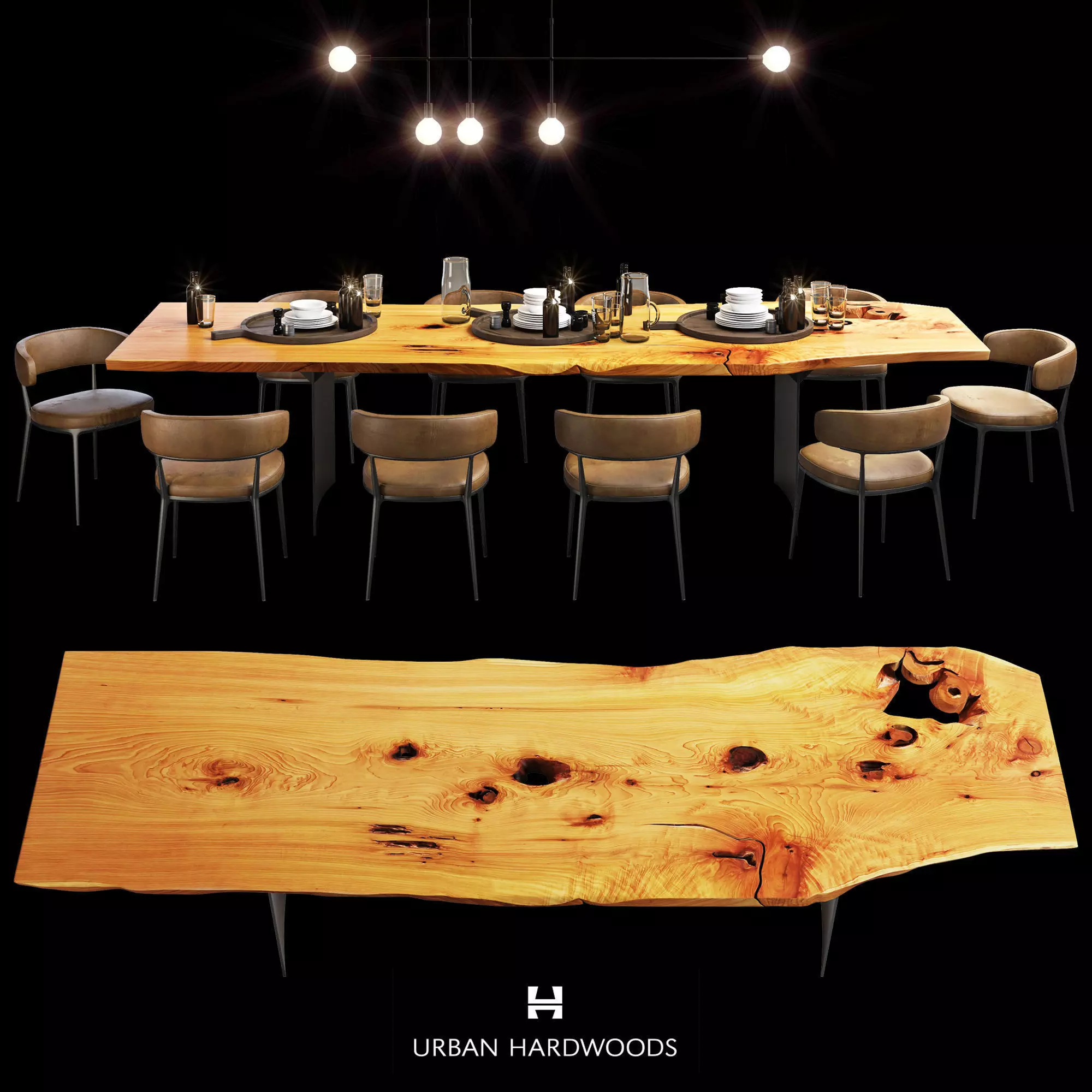 Urban hardwoods dining slab table with tableware 3D model_0