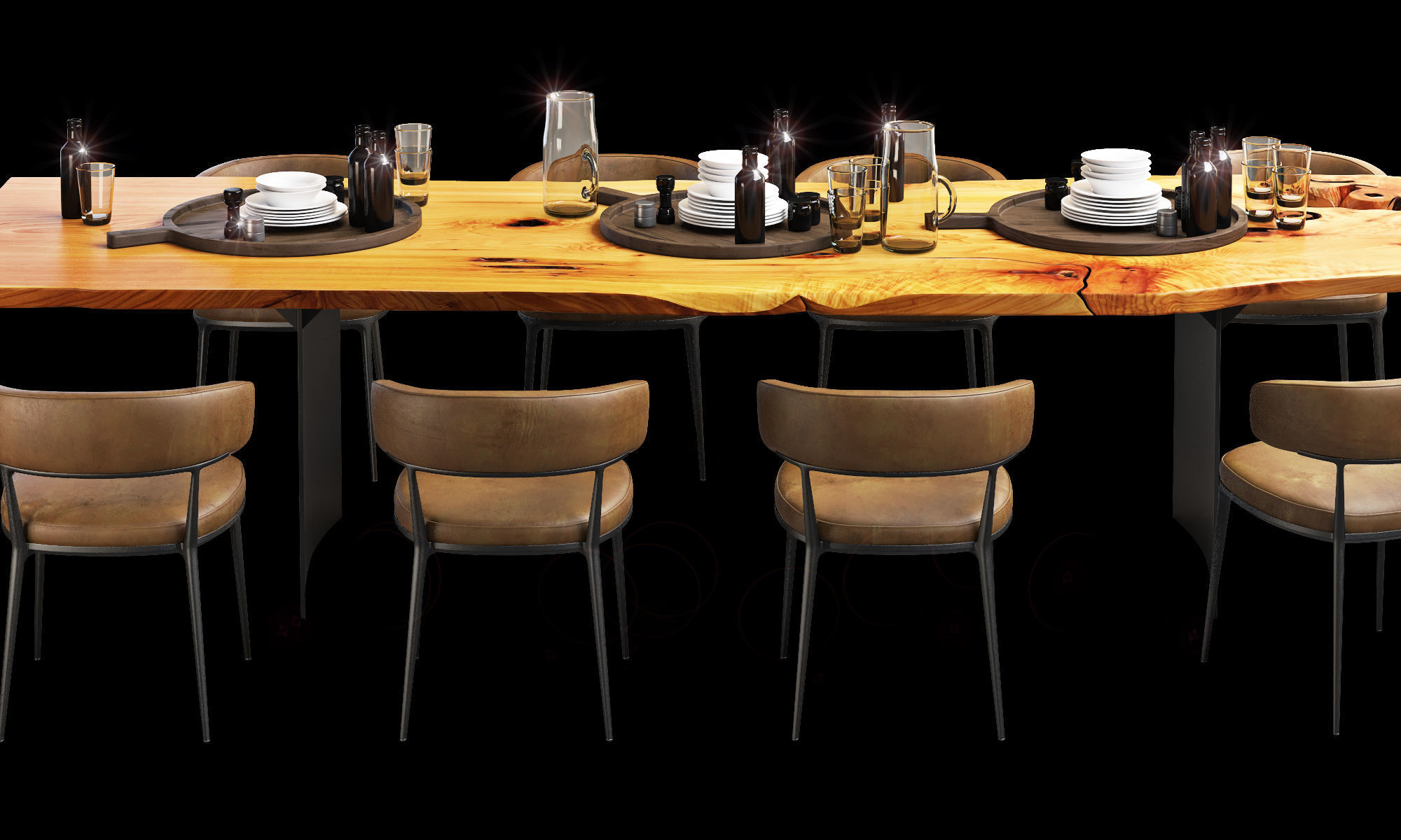 Urban hardwoods dining slab table with tableware 3D model_2