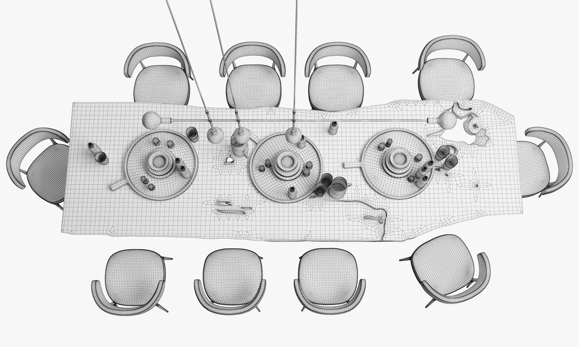 Urban hardwoods dining slab table with tableware 3D model_6