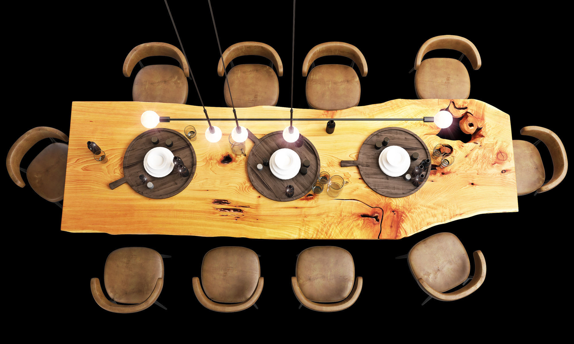 Urban hardwoods dining slab table with tableware 3D model_5