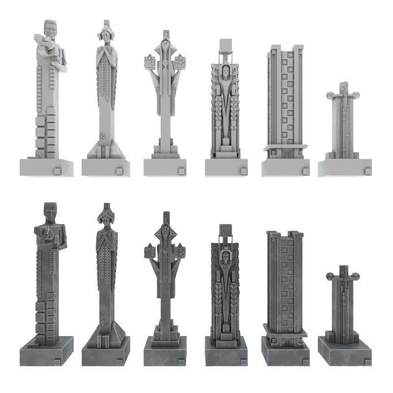 Art deco chess set  3D model_0