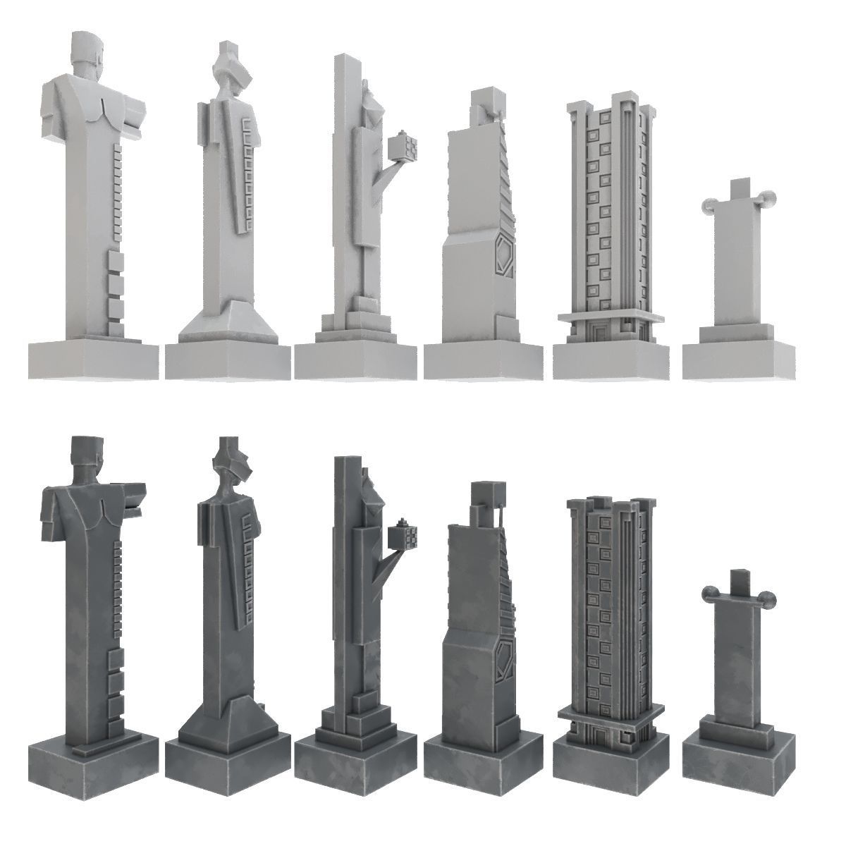 Art deco chess set  3D model_8