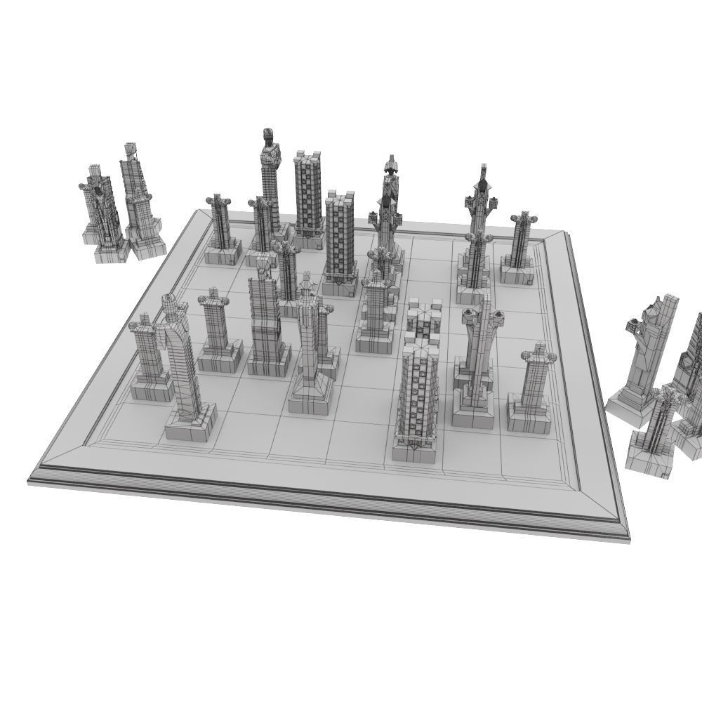 Art deco chess set  3D model_13