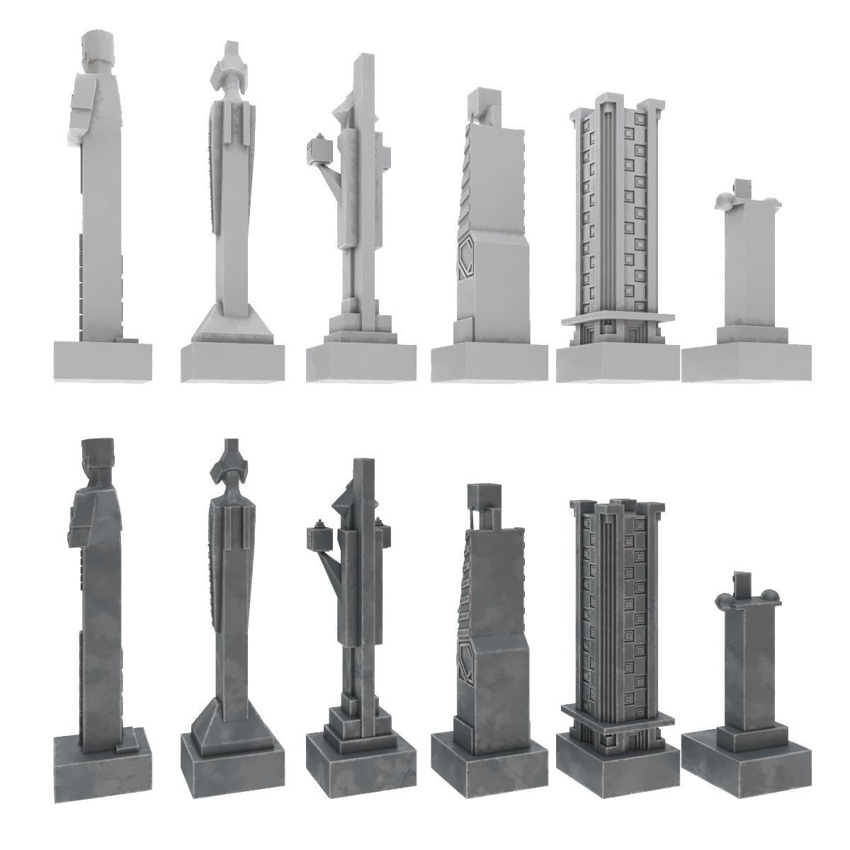 Art deco chess set  3D model_3
