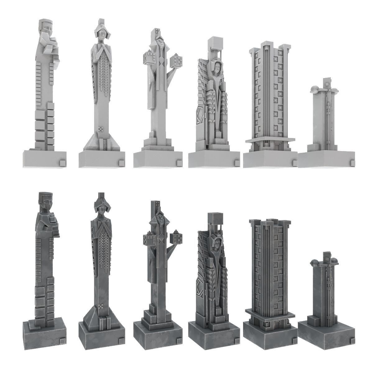 Art deco chess set  3D model_5