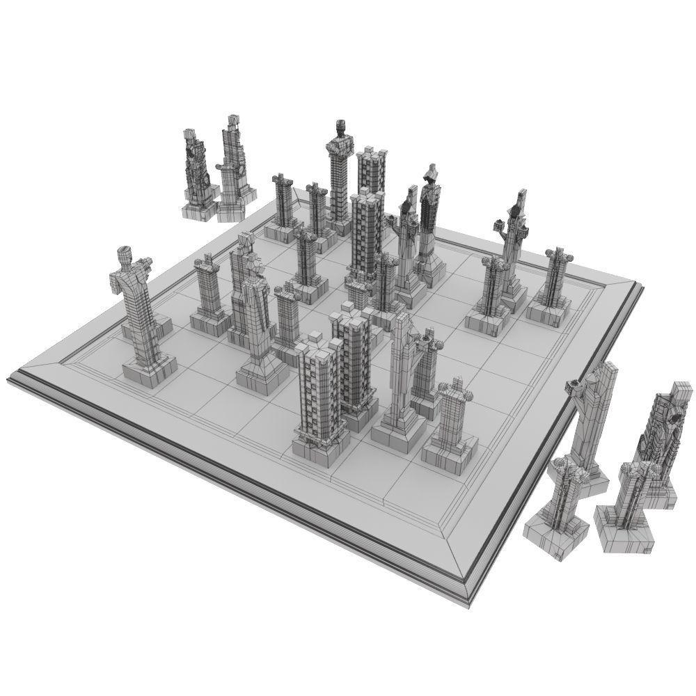 Art deco chess set  3D model_11