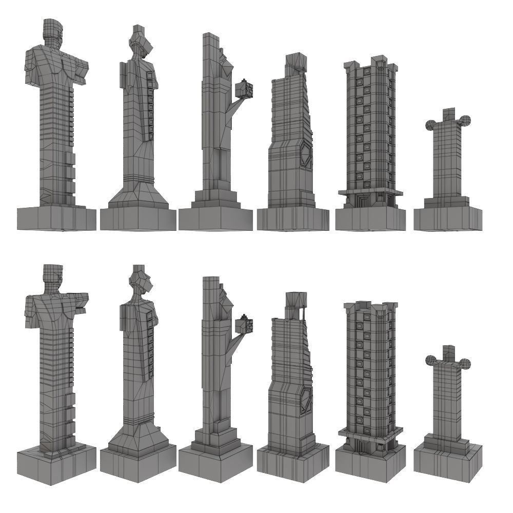 Art deco chess set  3D model_24