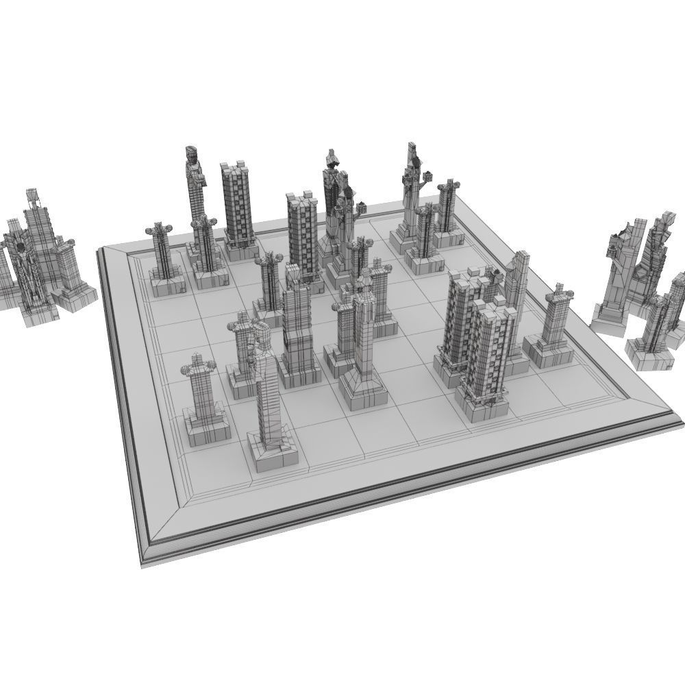 Art deco chess set  3D model_14
