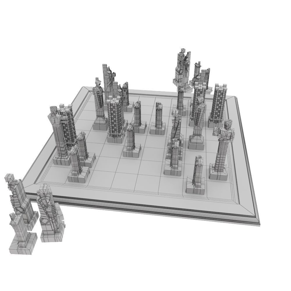 Art deco chess set  3D model_17