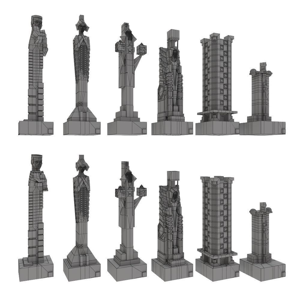 Art deco chess set  3D model_20