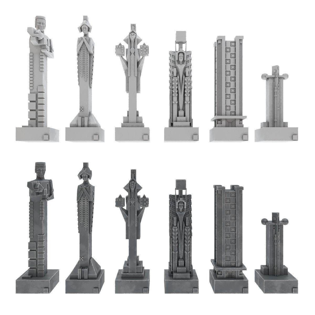Art deco chess set  3D model_7