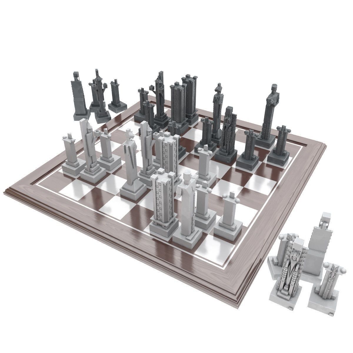Art deco chess set  3D model_1