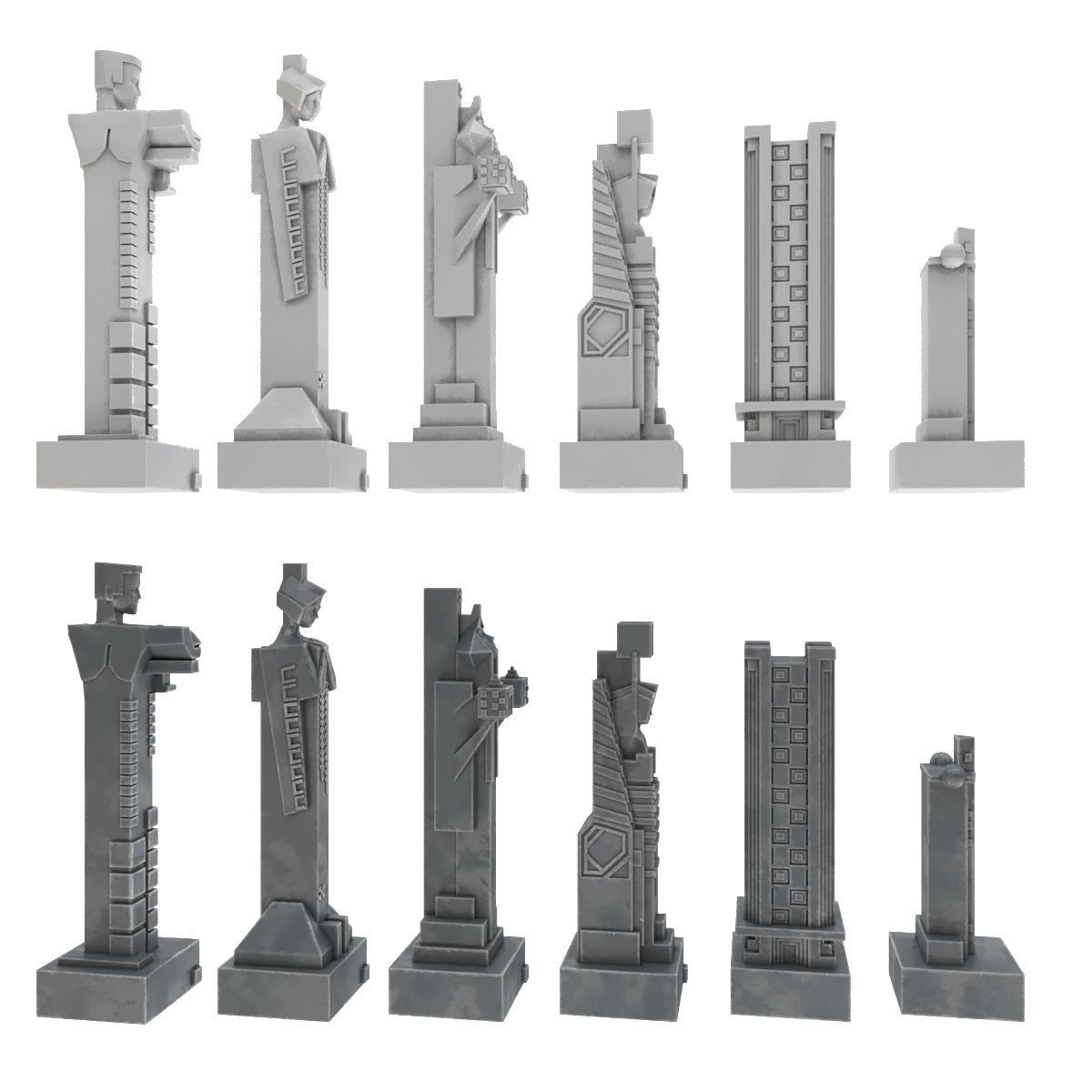 Art deco chess set  3D model_6
