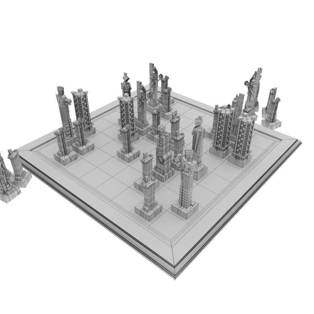 Art deco chess set  3D model_15