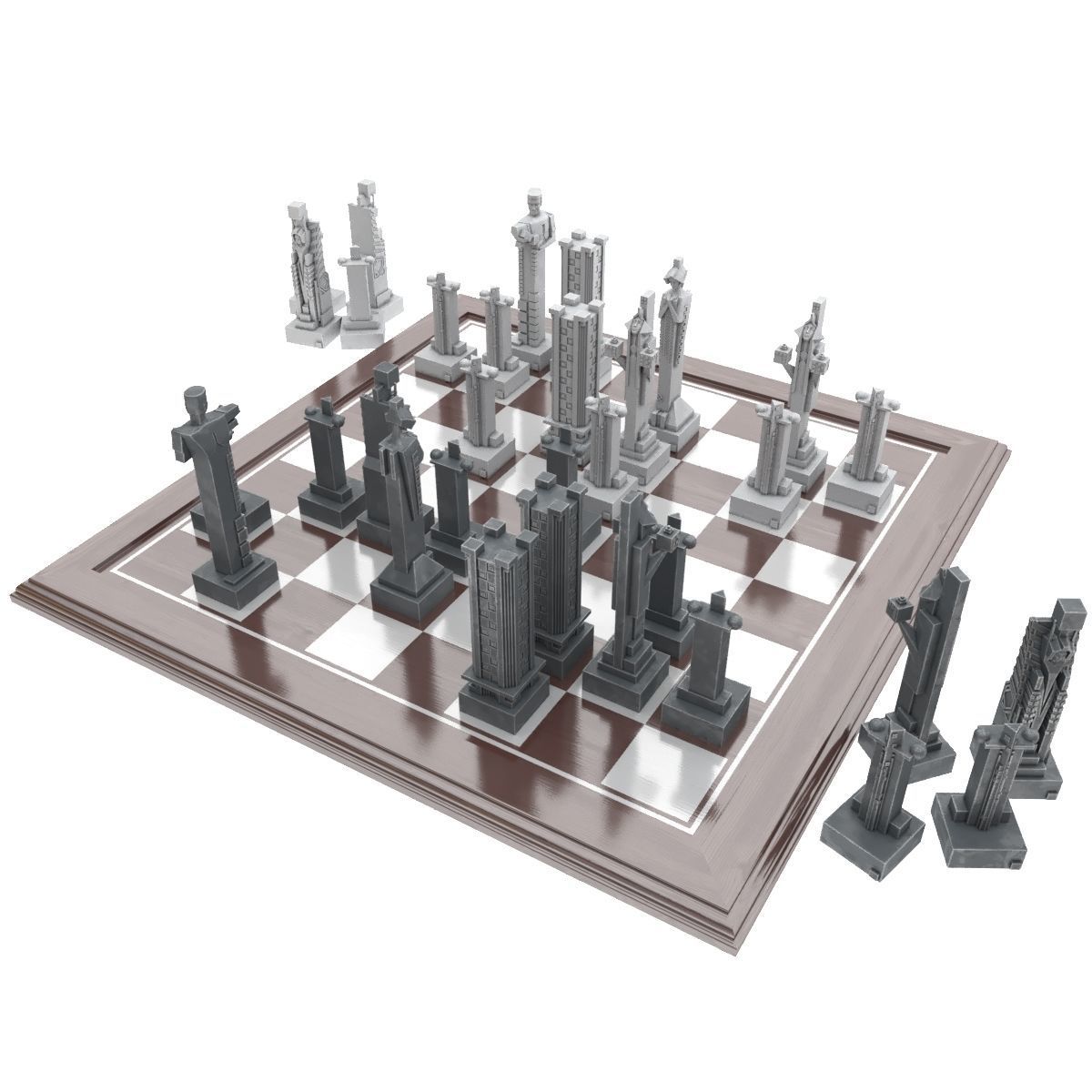 Art deco chess set  3D model_2