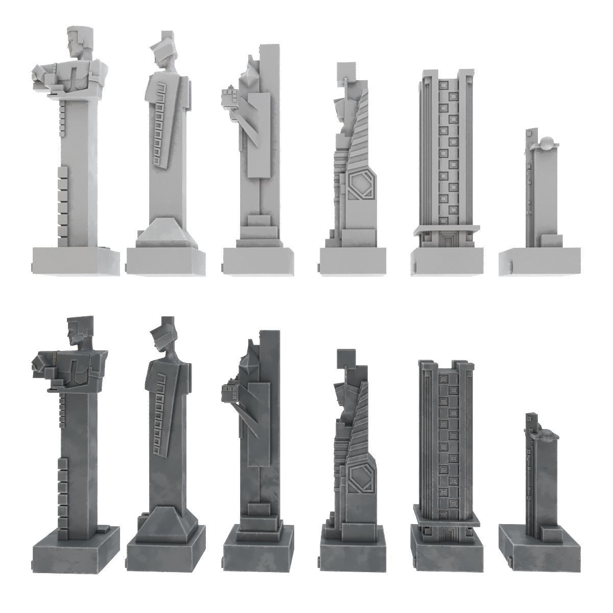 Art deco chess set  3D model_9