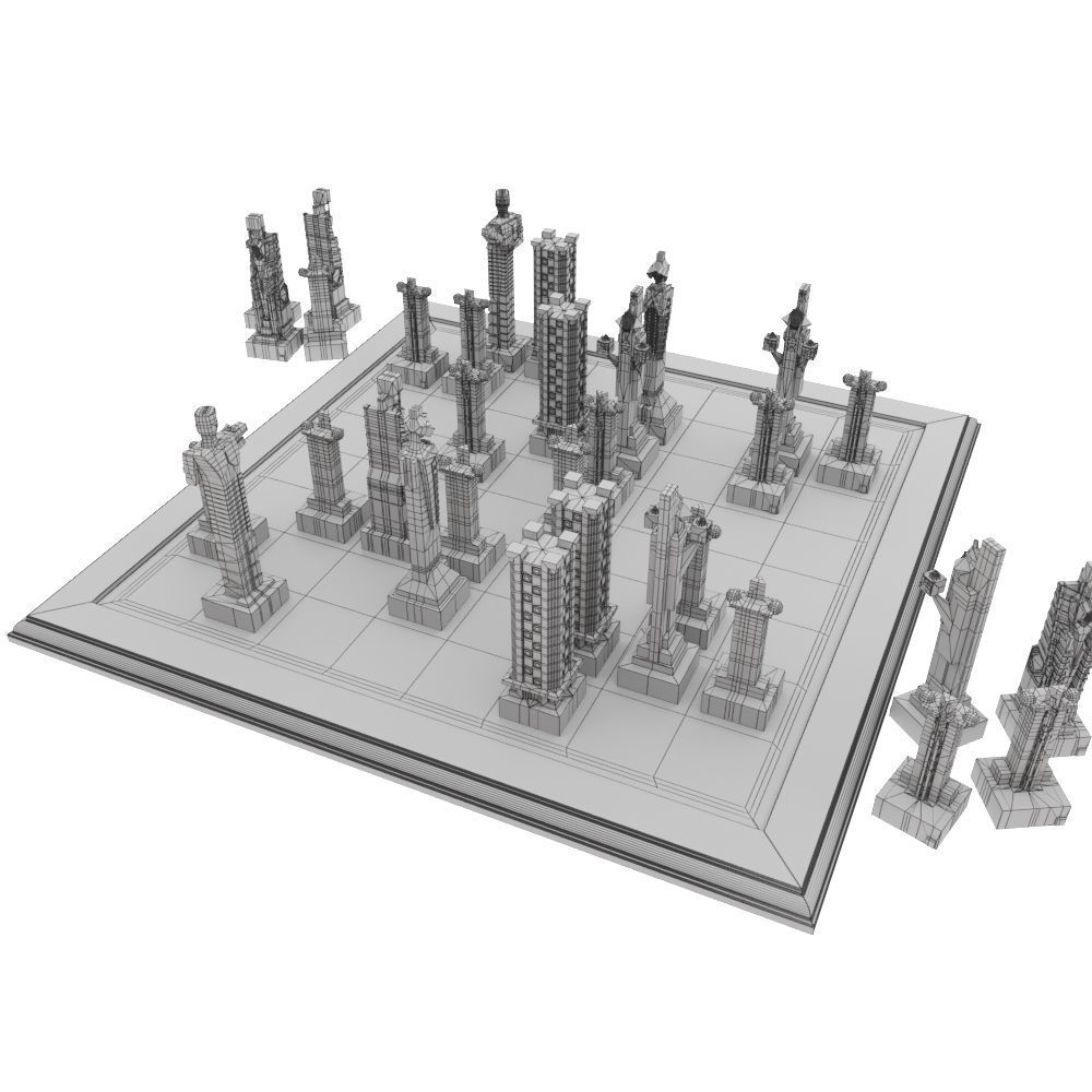 Art deco chess set  3D model_12