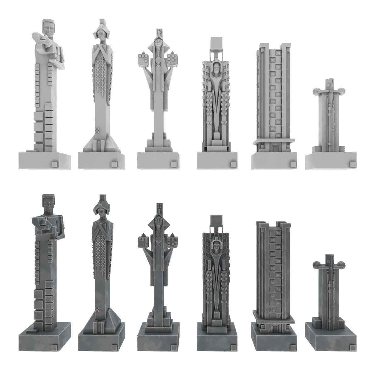 Art deco chess set  3D model_10