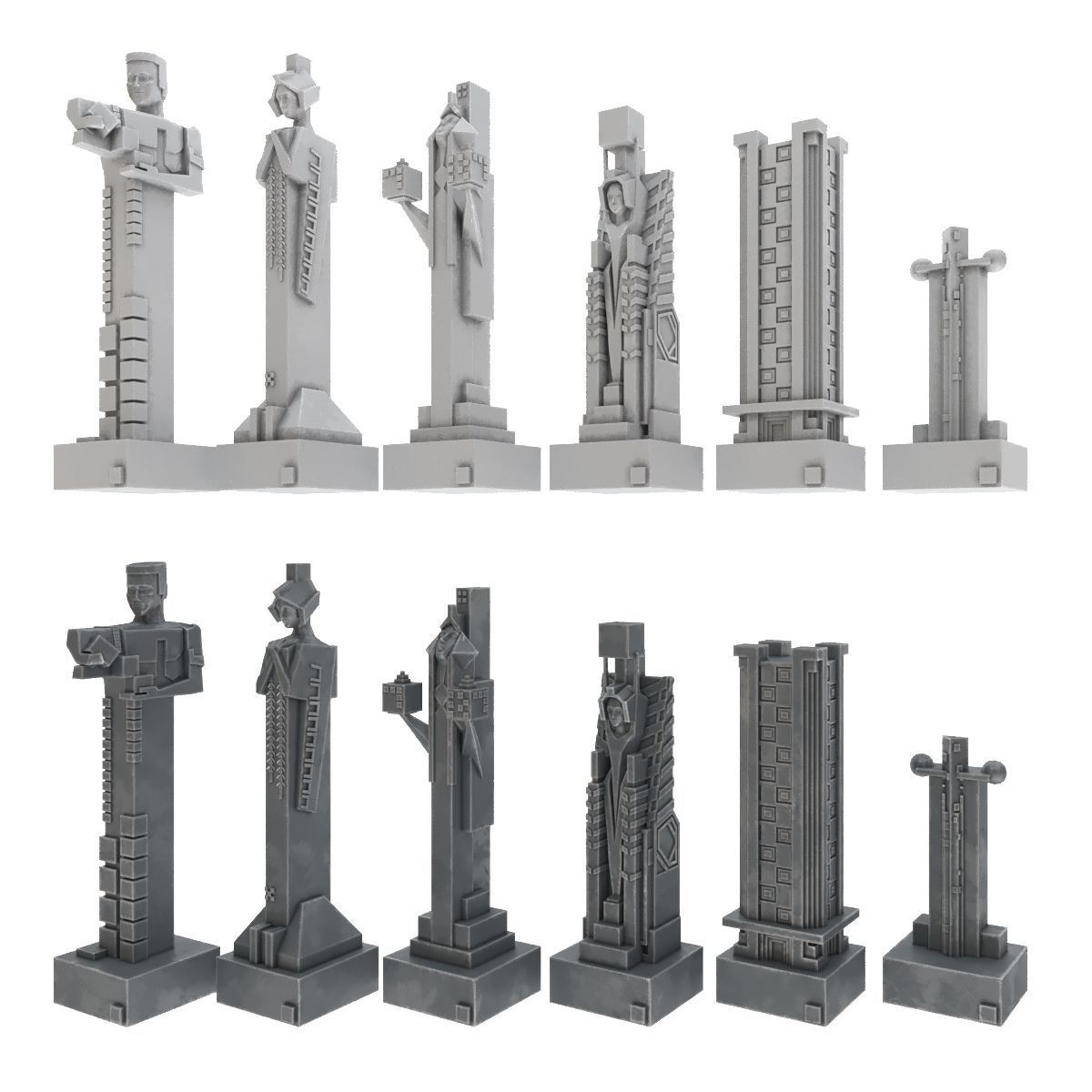 Art deco chess set  3D model_4