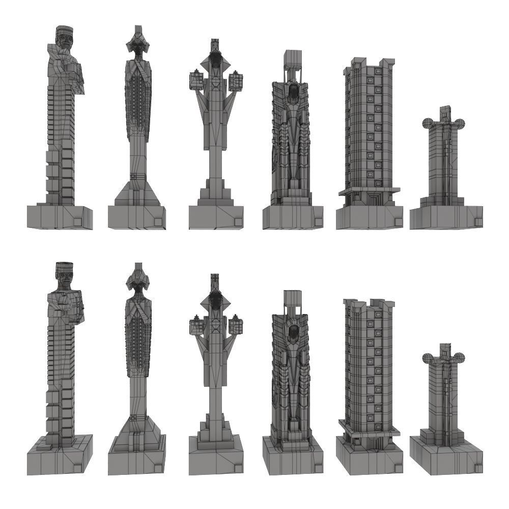 Art deco chess set  3D model_19