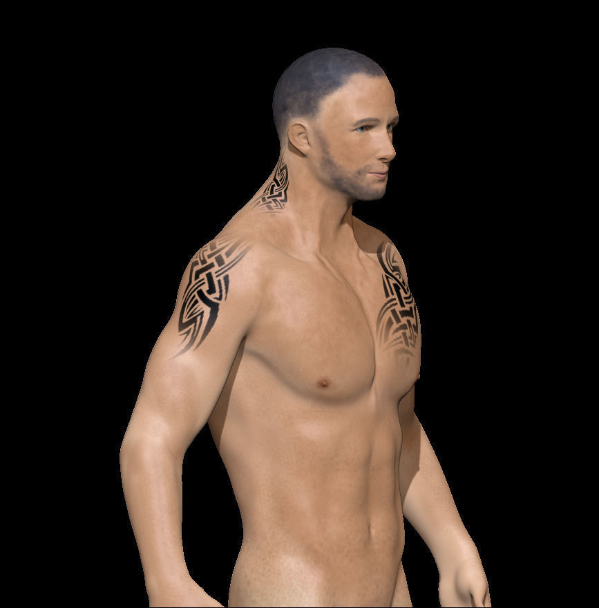 Male Low poly ready with tattoos Low-poly 3D model_2