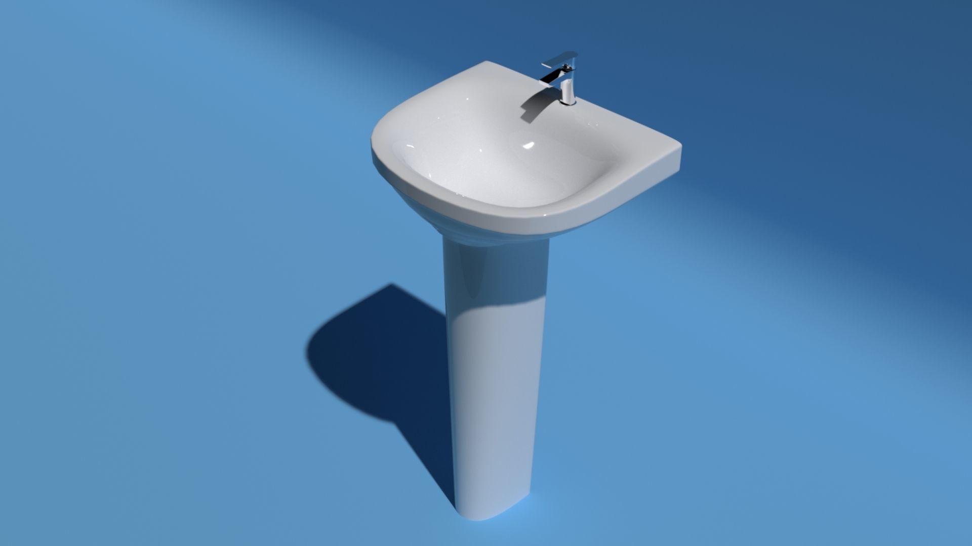 Bathroom sink with pedastal and lever tap Free 3D model_1