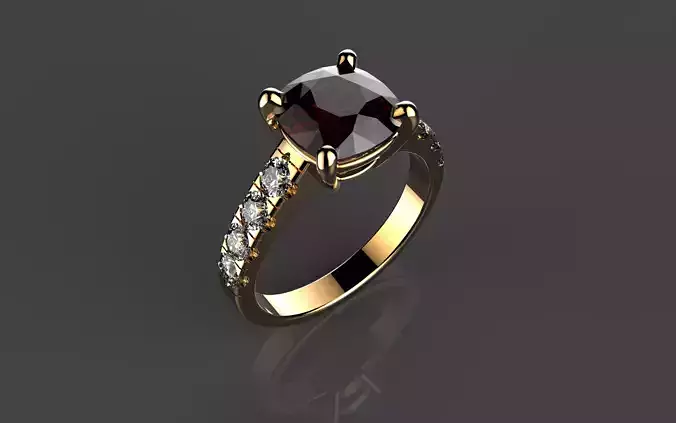 Cushion Cut Gem and Diamond Ring